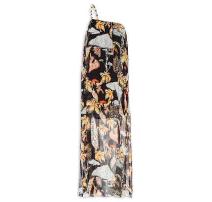 Vestido De Georgette Leve Midi Um Ombro So Alça Bordada - Preto