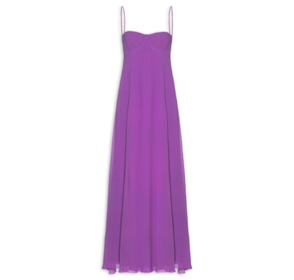 Vestido De Georgette Longo De Alcinha Roxo Com Fendas - Roxo