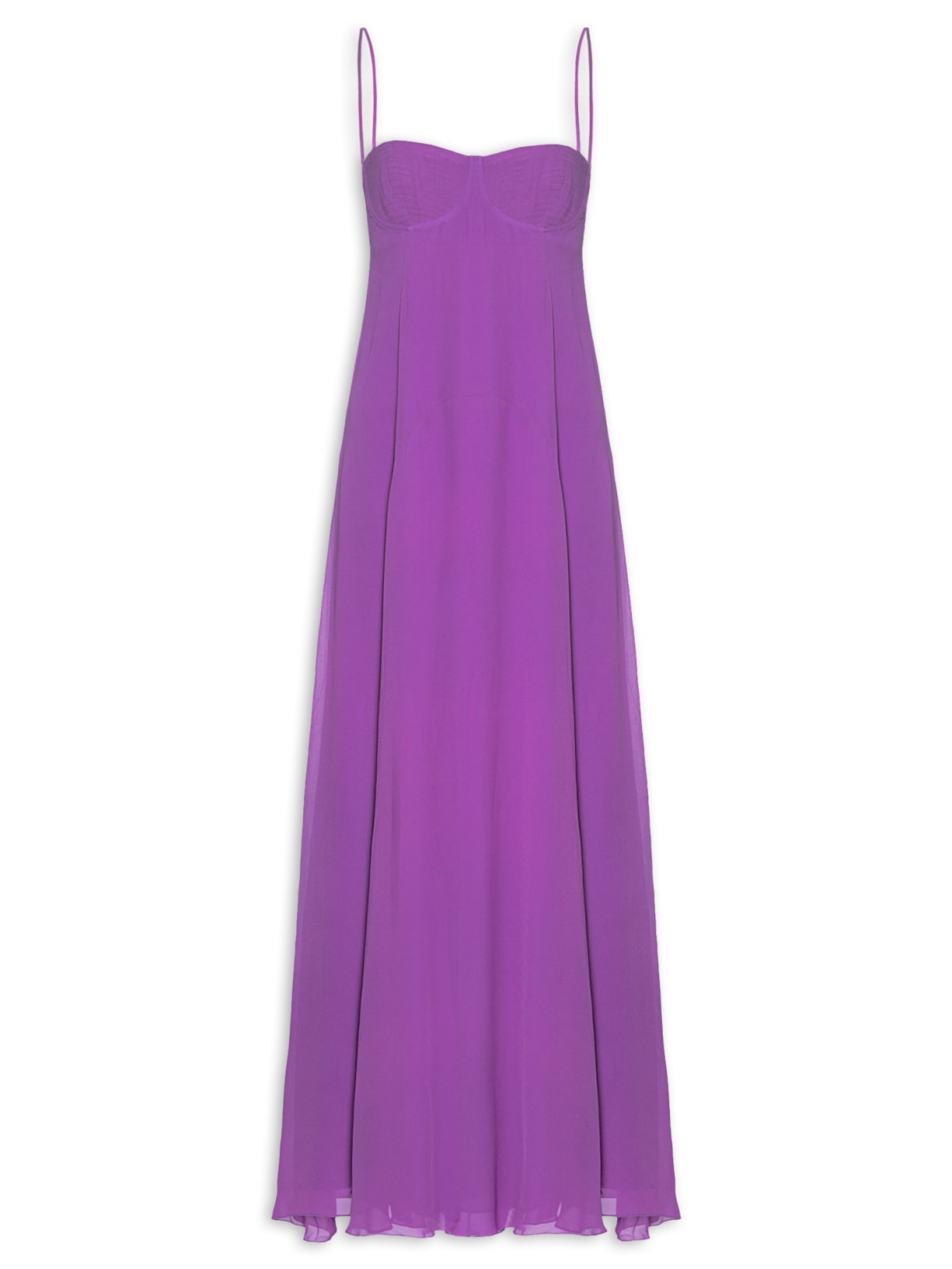 Vestido De Georgette Longo De Alcinha Roxo Com Fendas - Roxo