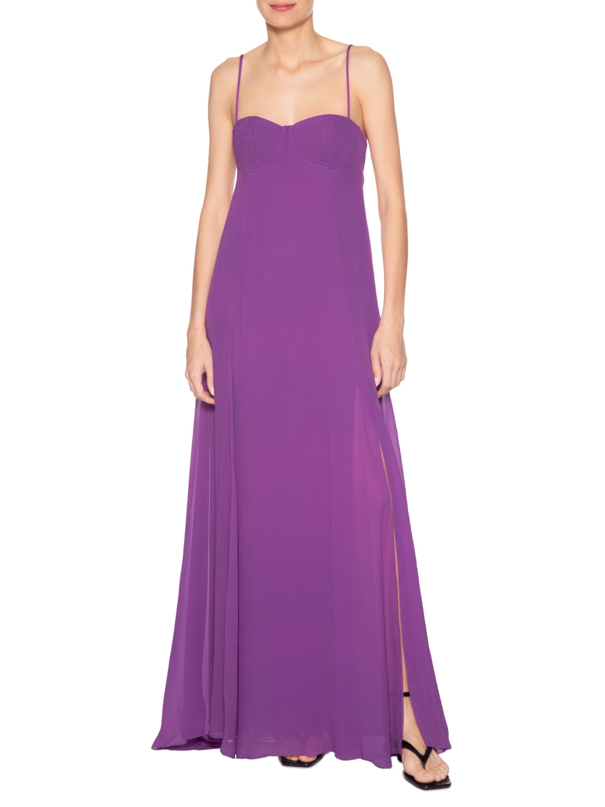 Vestido De Georgette Longo De Alcinha Roxo Com Fendas Roxo Animale