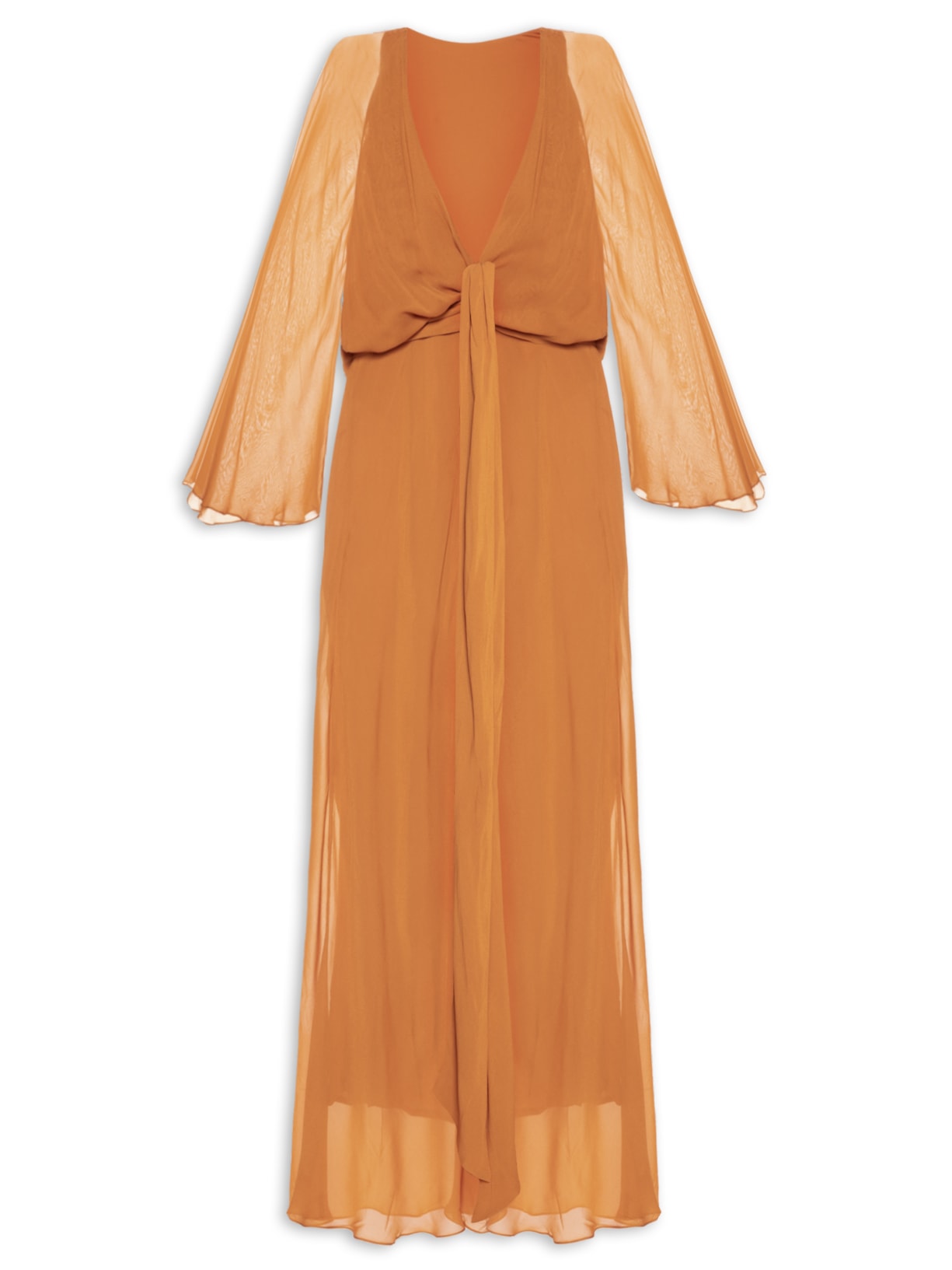Vestido De Georgette Longo Kimono Decote Profundo Laranja Animale