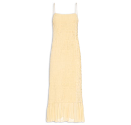 Vestido De Georgette Midi Amarelo Papiro Com Lastex - Amarelo