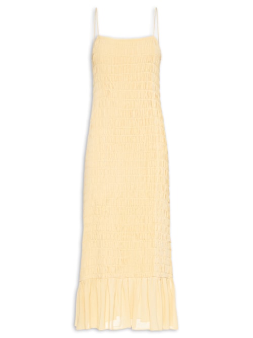 Vestido De Georgette Midi Amarelo Papiro Com Lastex - Amarelo