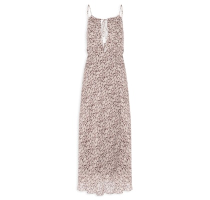 Vestido De Georgette Midi Decote Amarração Estampado - Marrom