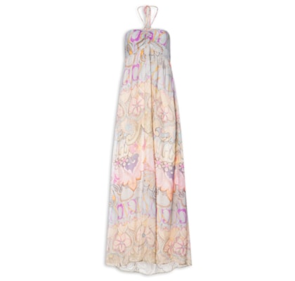 Vestido De Georgette Midi Estampada Busto Franzido - Rosa