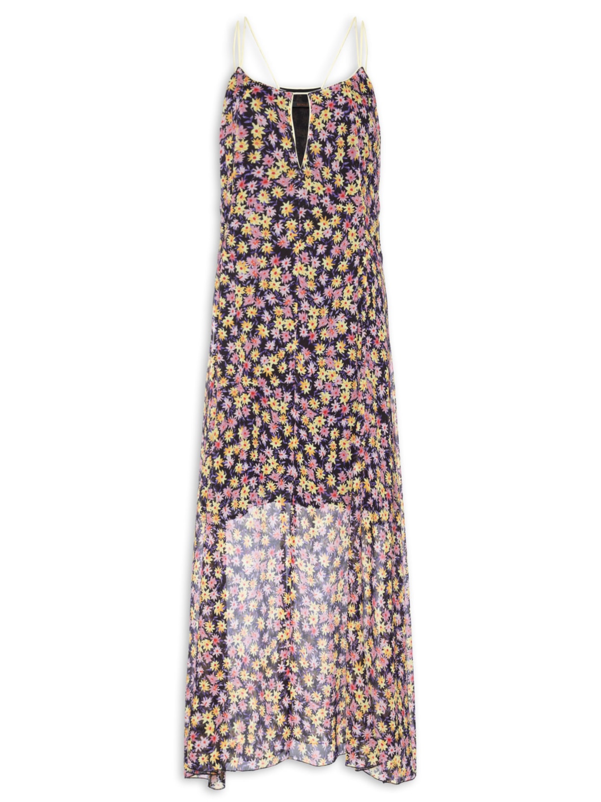 Vestido De Gerogette Longo Recorte Com Vivos Estampa Liberty - Rosa