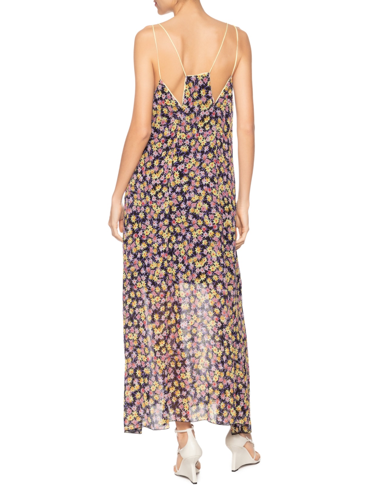 Vestido De Gerogette Longo Recorte Com Vivos Estampa Liberty Rosa Animale