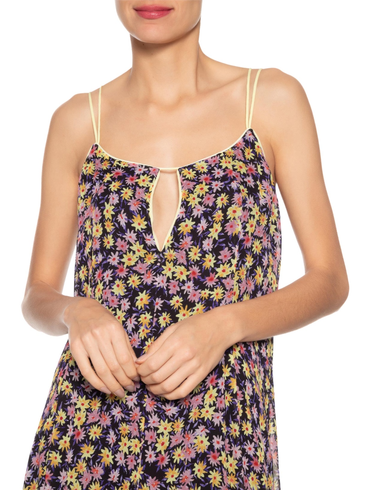 Vestido De Gerogette Longo Recorte Com Vivos Estampa Liberty Rosa Animale