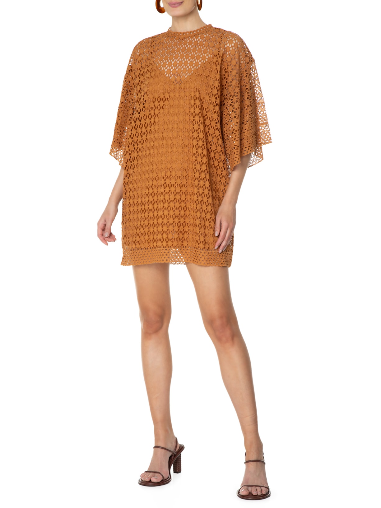 Vestido De Laise Curto Esferas Marrom Animale