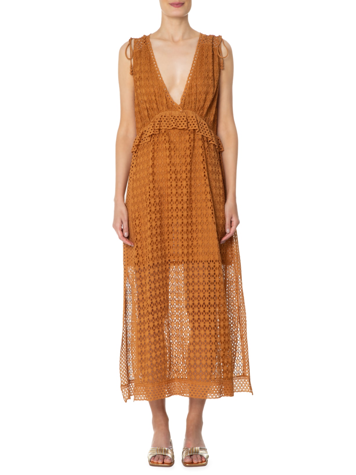 Vestido De Laise Midi Esferas Marrom Animale