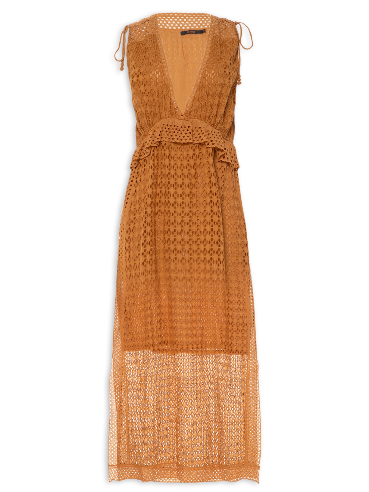 Vestido De Laise Midi Esferas Marrom Animale