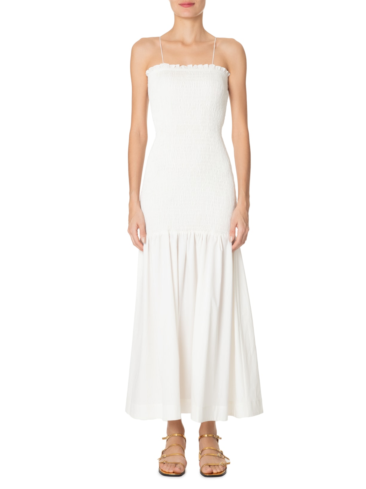 Vestido De Lastex Midi Com Babado Off White Animale