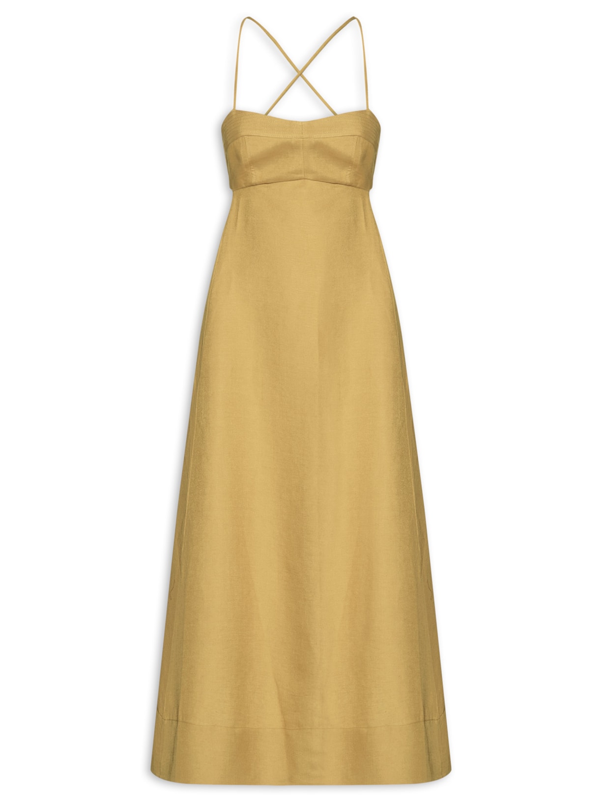 Vestido De Linho Amarração Costas - Amarelo