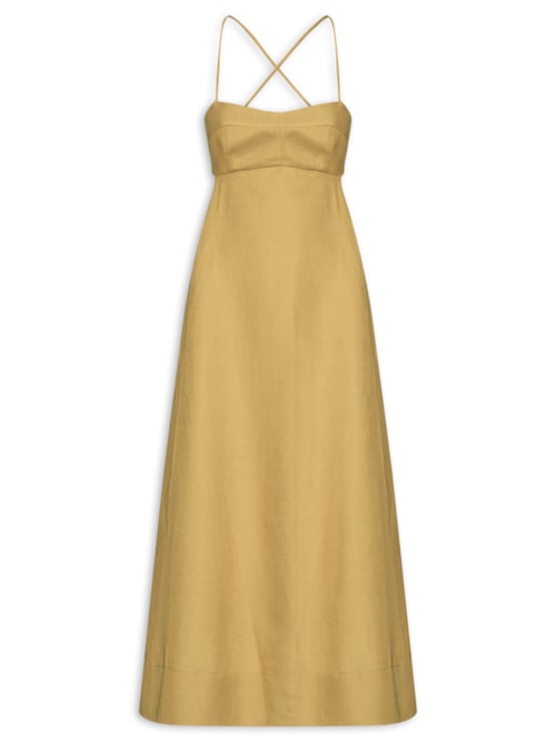 Vestido De Linho Amarração Costas - Amarelo