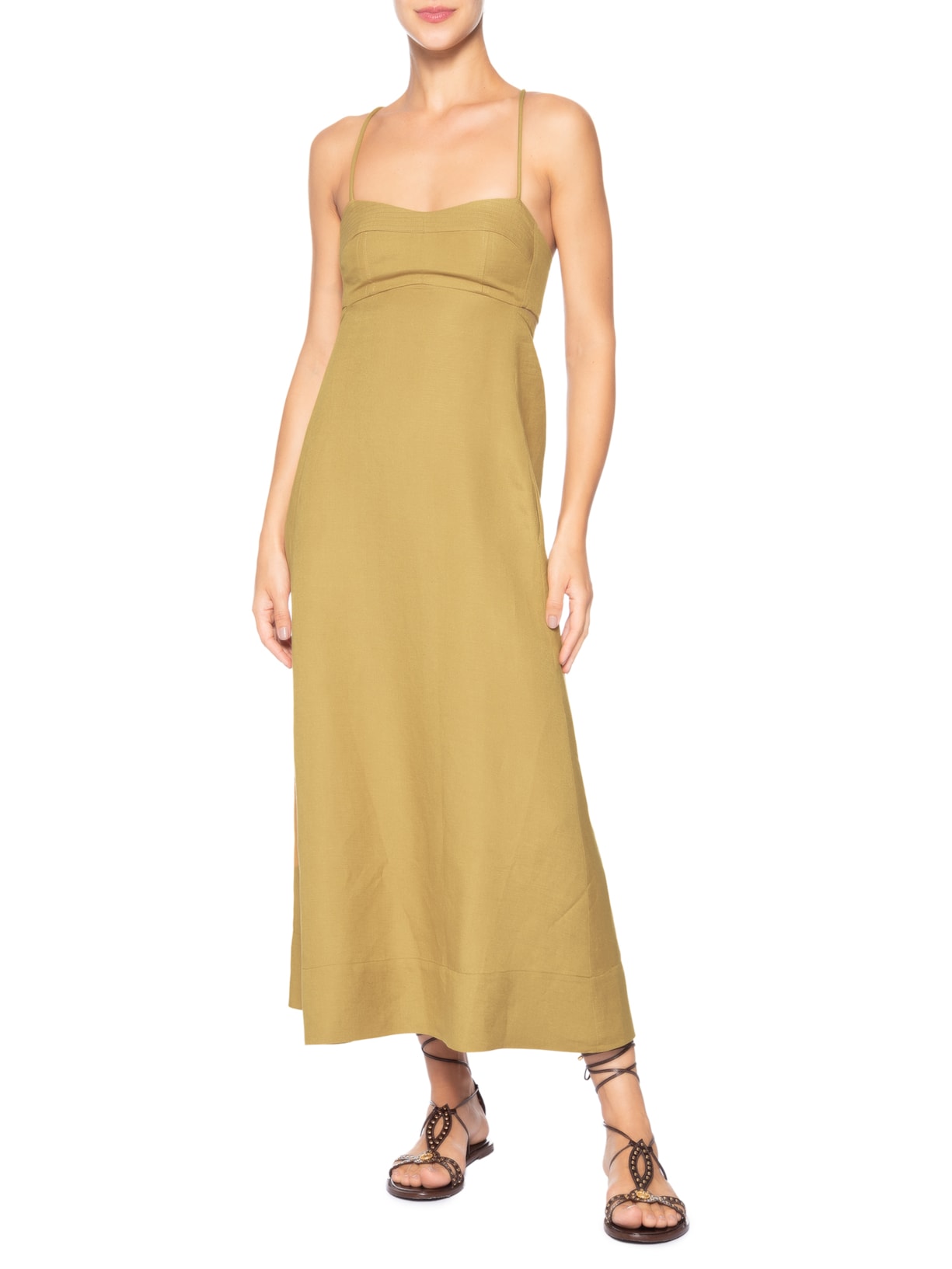 Vestido De Linho Amarração Costas Amarelo Animale