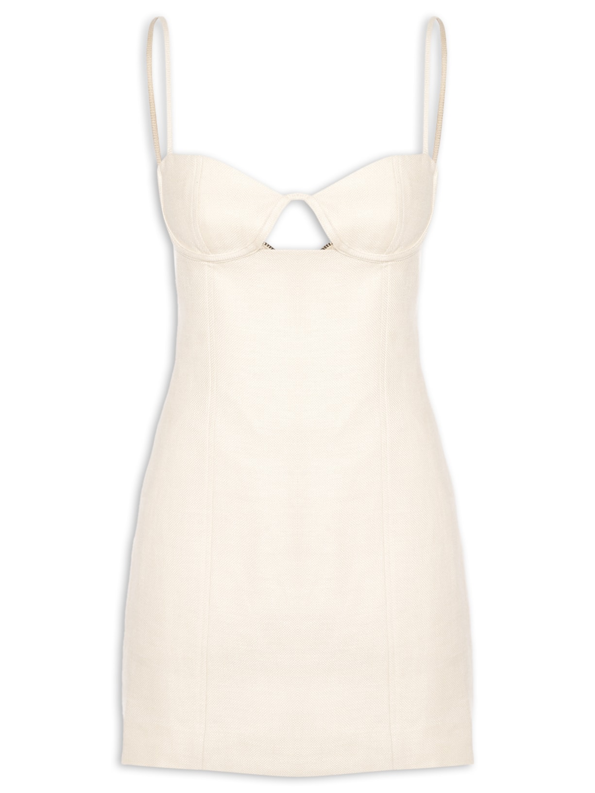 Vestido De Linho Curto Rústico Acqua - Bege