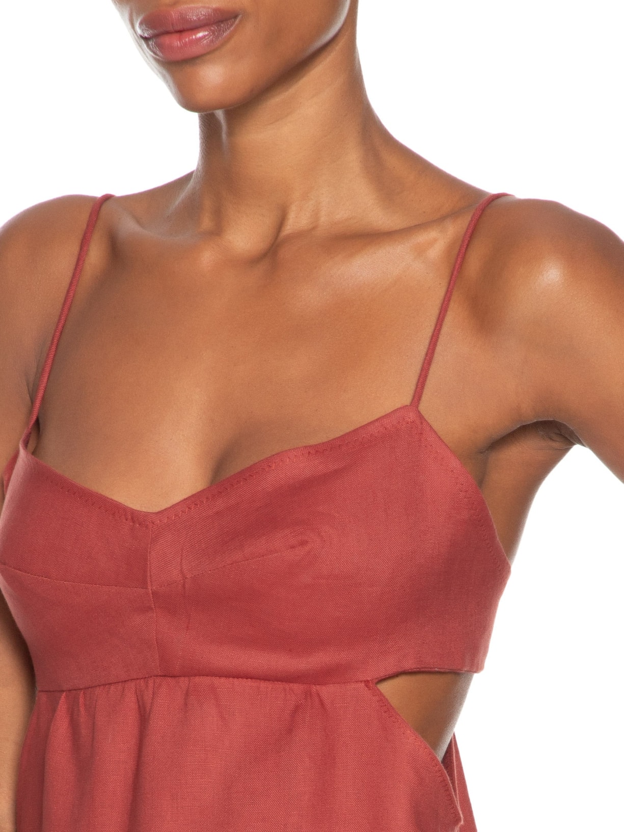 Vestido De Linho Midi Náutico Vermelho Animale