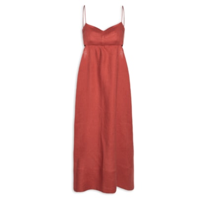 Vestido De Linho Midi Náutico - Vermelho