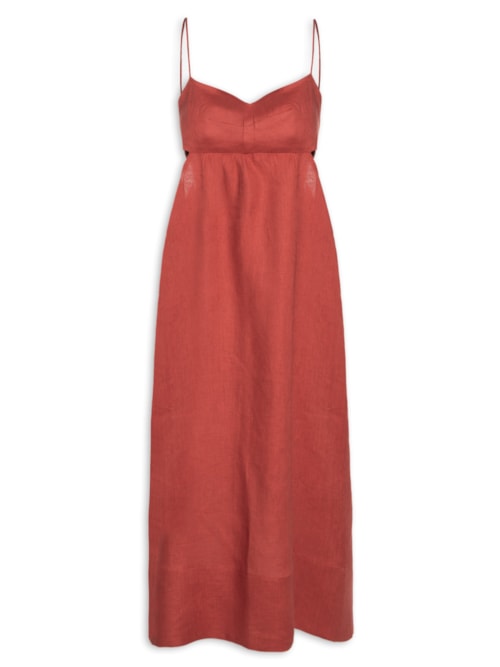 Vestido De Linho Midi Náutico - Vermelho
