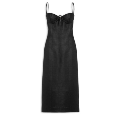 Vestido De Linho Rústico - Preto