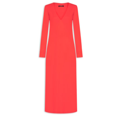 Vestido De Malha Vermelho Manga Longa Com Fenda - Vermelho