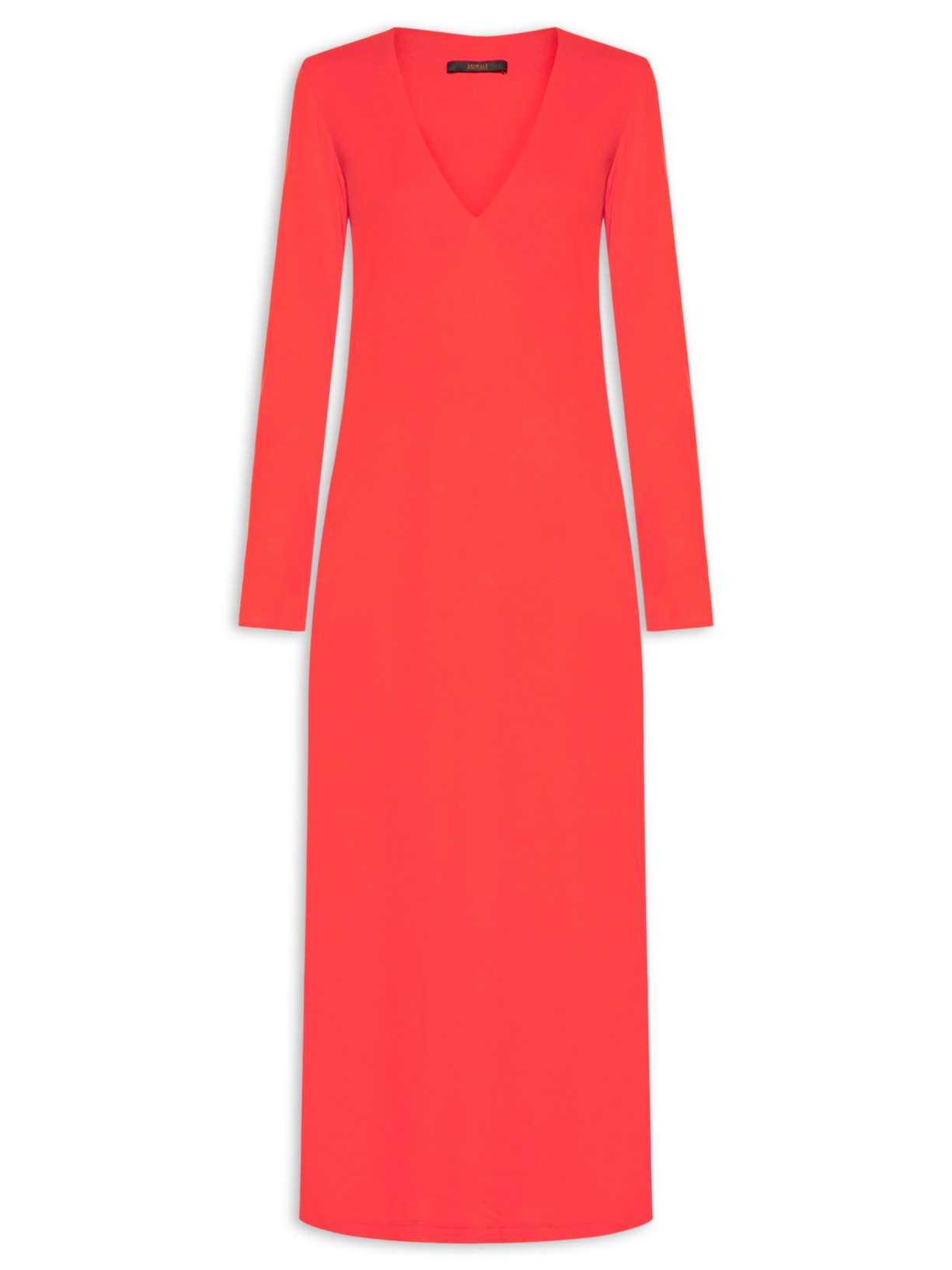 Vestido De Malha Vermelho Manga Longa Com Fenda - Vermelho