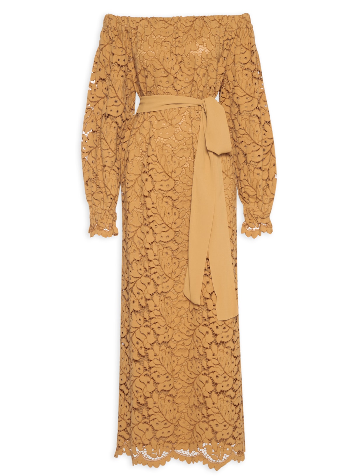 Vestido De Renda Ombro A Ombro Nó - Marrom