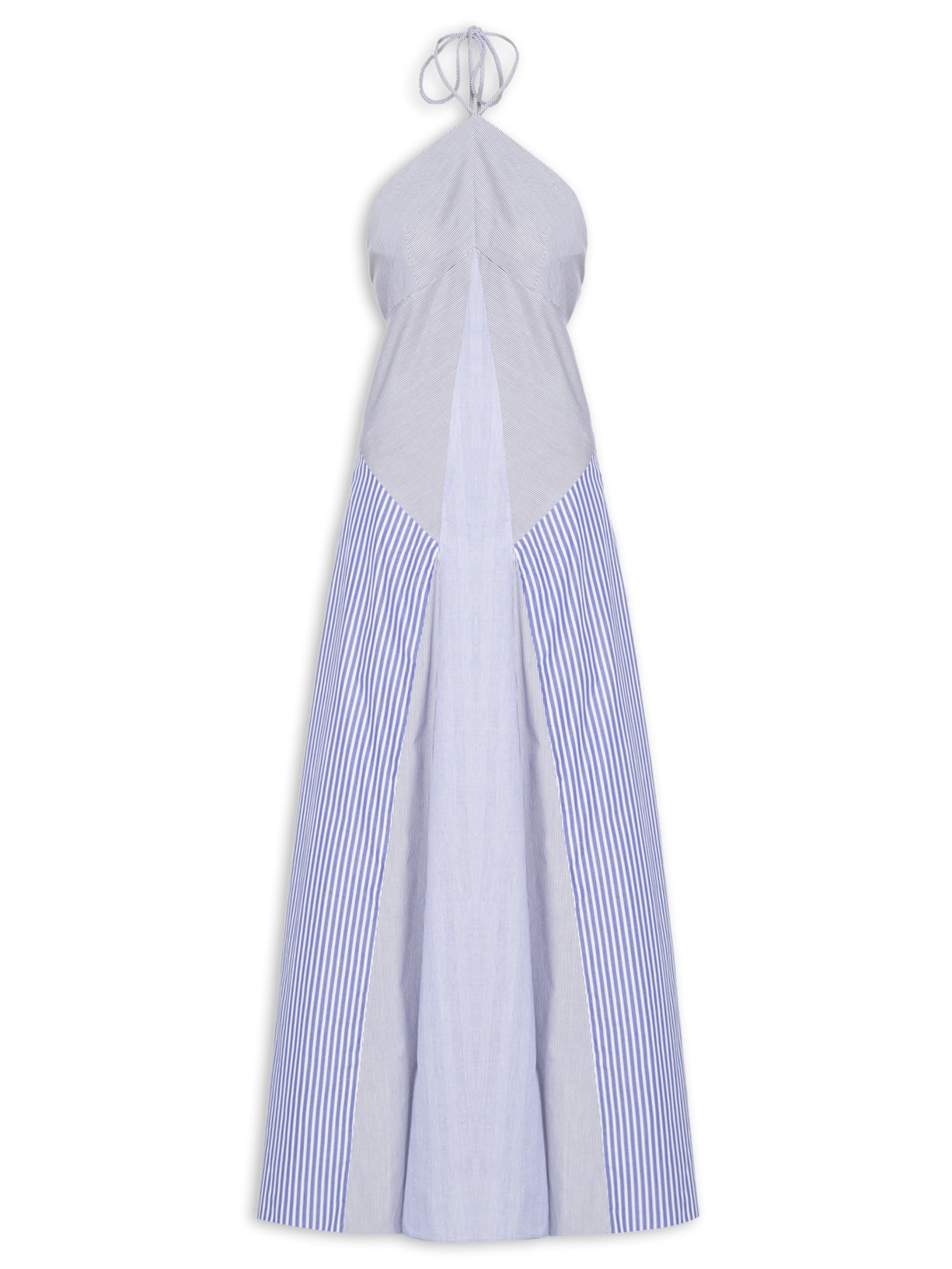 Vestido De Tricoline Mix Listras - Azul