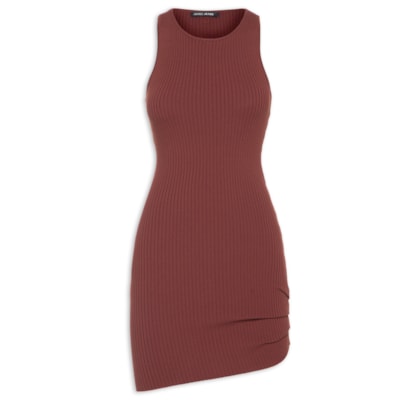 Vestido De Tricot Barra Assimétrica - Marrom