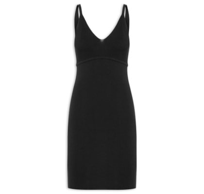 Vestido De Tricot Canelado - Preto