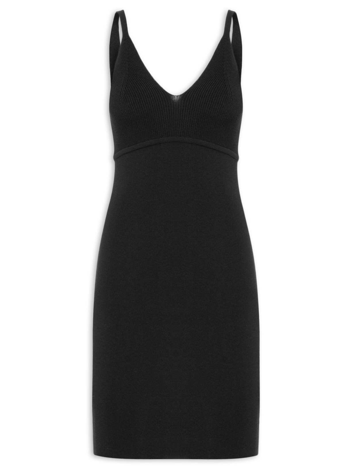 Vestido De Tricot Canelado - Preto