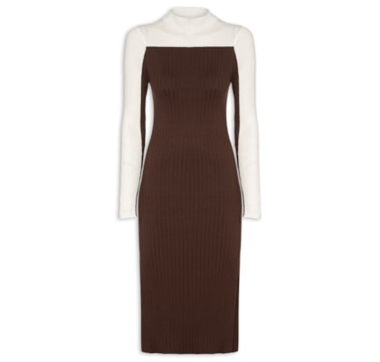 Vestido de Tricot Com Abertura No Punho- Marrom