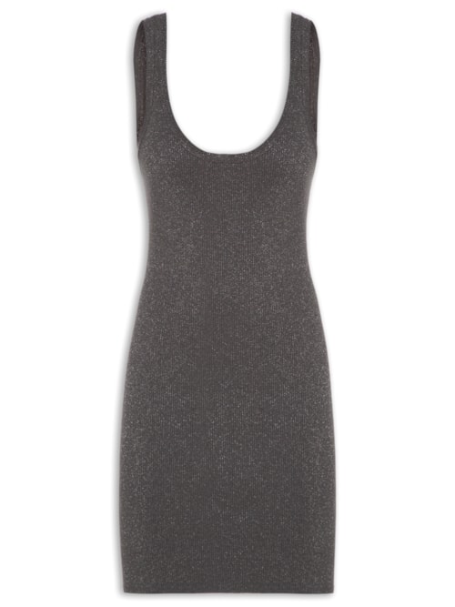 Vestido De Tricot Com Lurex - Cinza