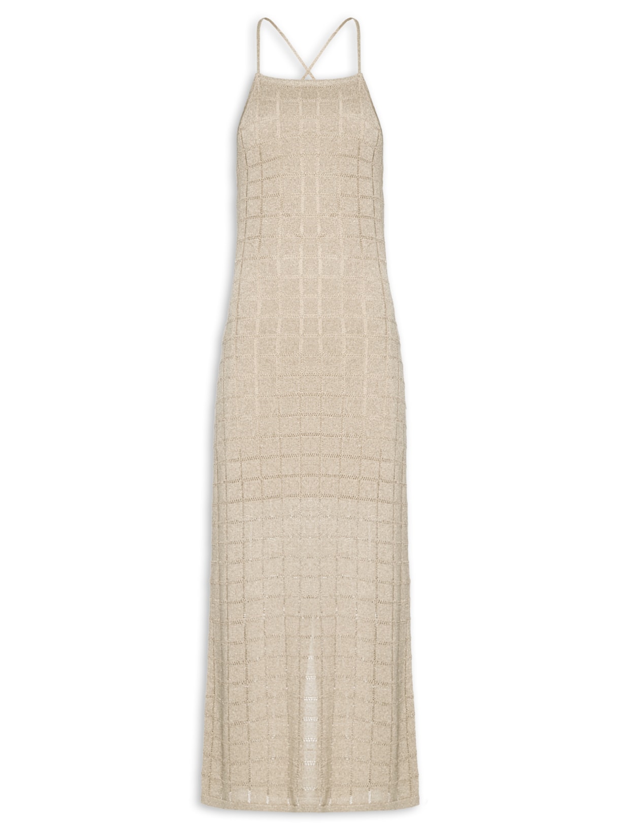 Vestido de Tricot Com Luréx Frente Única - Bege