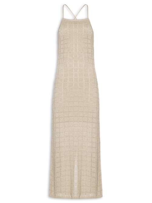 Vestido de Tricot Com Luréx Frente Única - Bege