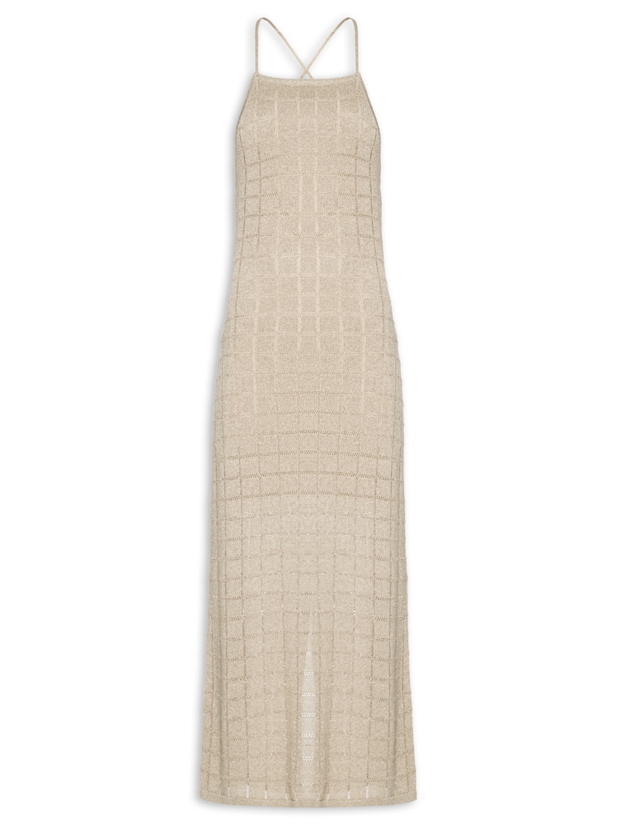 Vestido de Tricot Com Luréx Frente Única - Bege