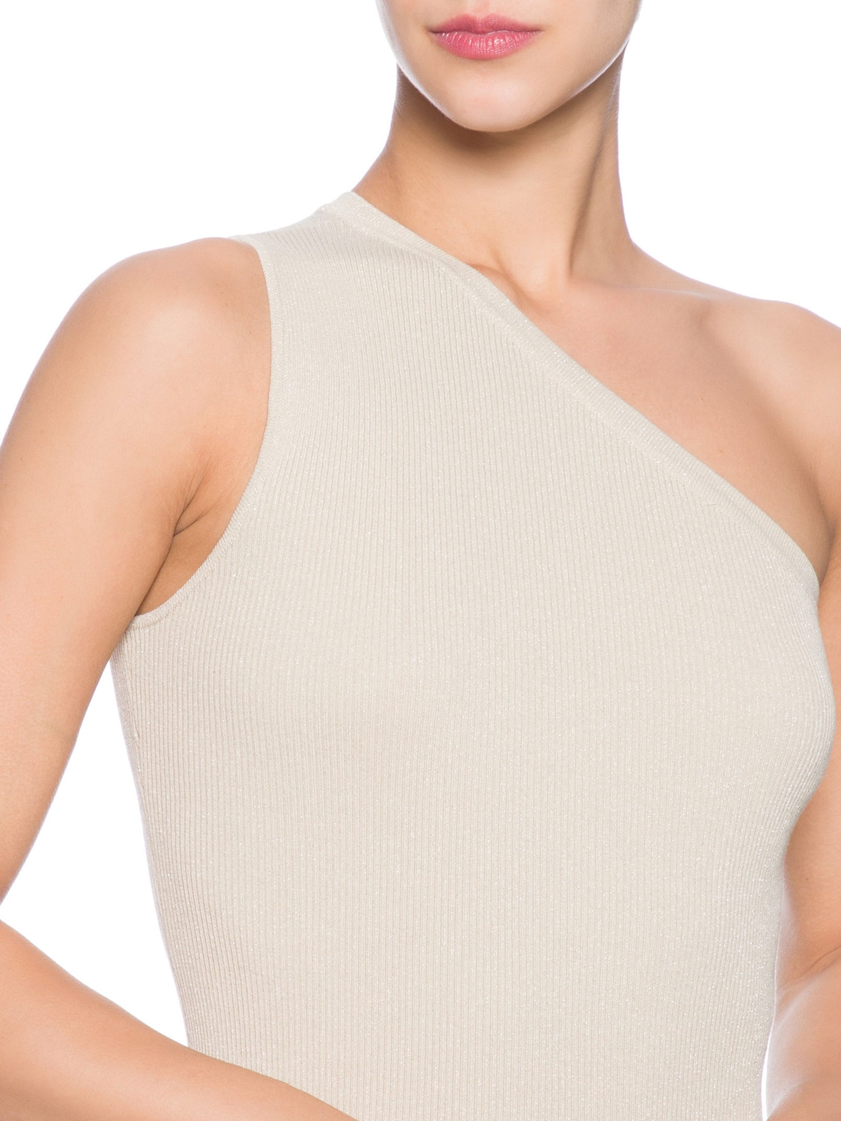 Vestido De Tricot Com Lurex Um Ombro Só Bege Animale Jeans