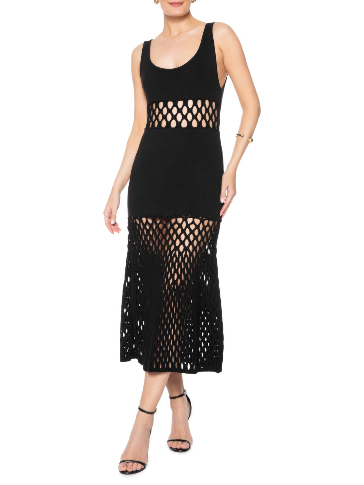 Vestido De Tricot  Com Ponto Rede Preto Animale