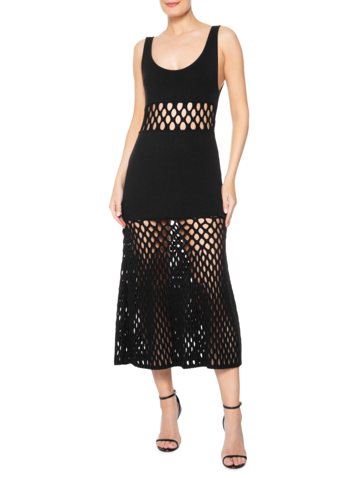 Vestido De Tricot  Com Ponto Rede Preto Animale