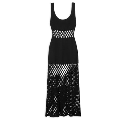 Vestido De Tricot  Com Ponto Rede - Preto
