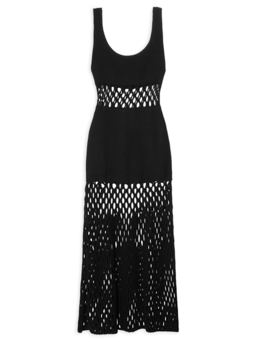 Vestido De Tricot Com Ponto Rede - Preto