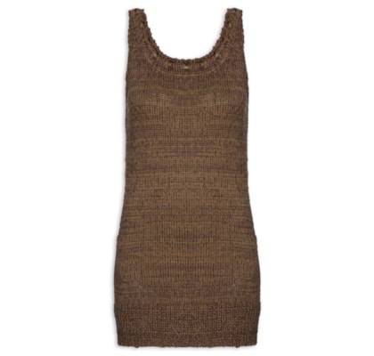 Vestido De Tricot Curto Decote Detalhe Corda Com Hot Pants -Marrom