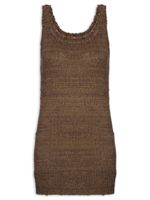 Vestido De Tricot Curto Decote Detalhe Corda Com Hot Pants -Marrom