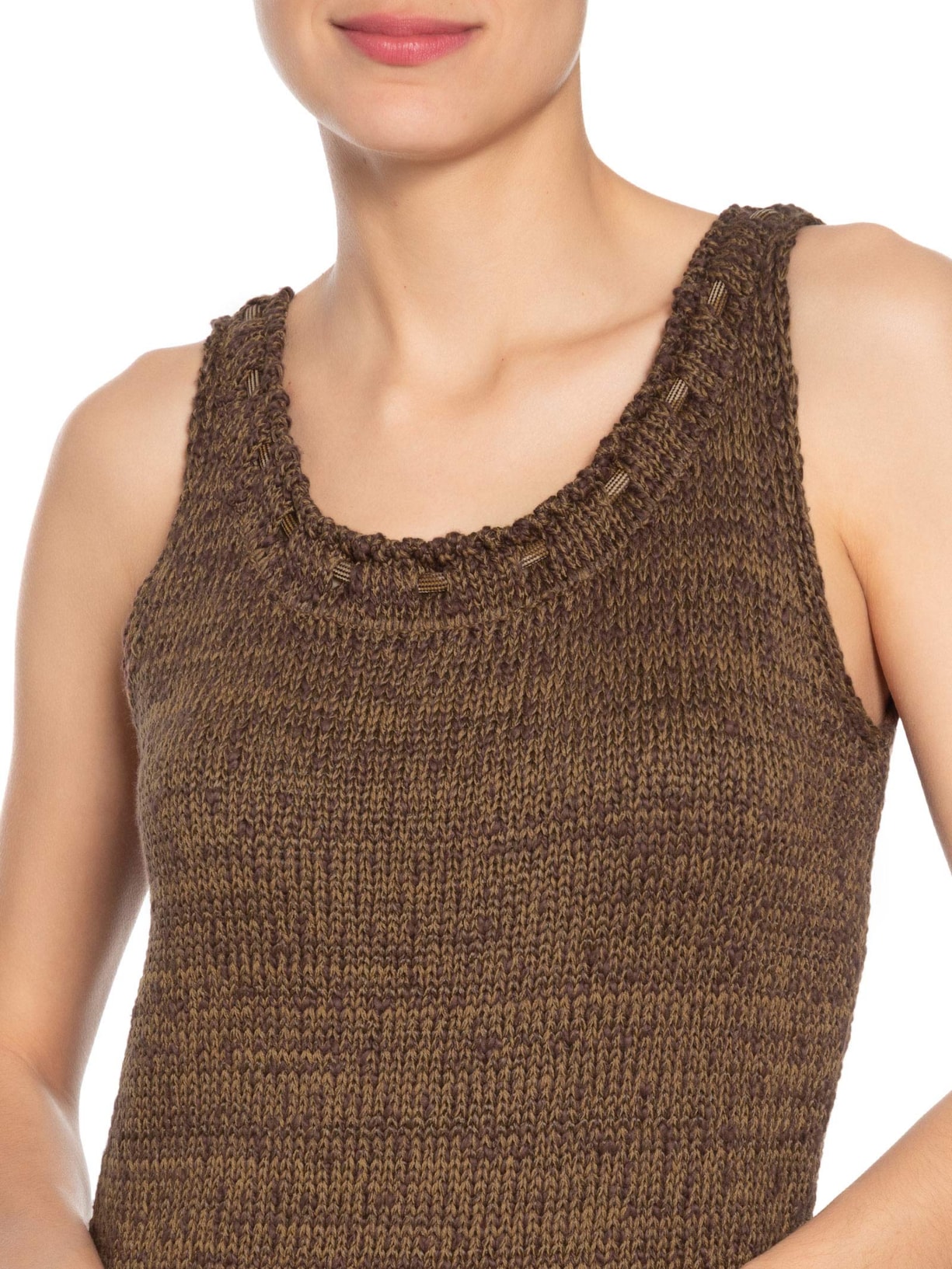 Vestido De Tricot Curto Decote Detalhe Corda Com Hot Pants -Marrom Animale