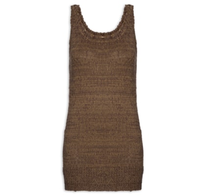 Vestido De Tricot Curto Decote Detalhe Corda Com Hot Pants -Marrom