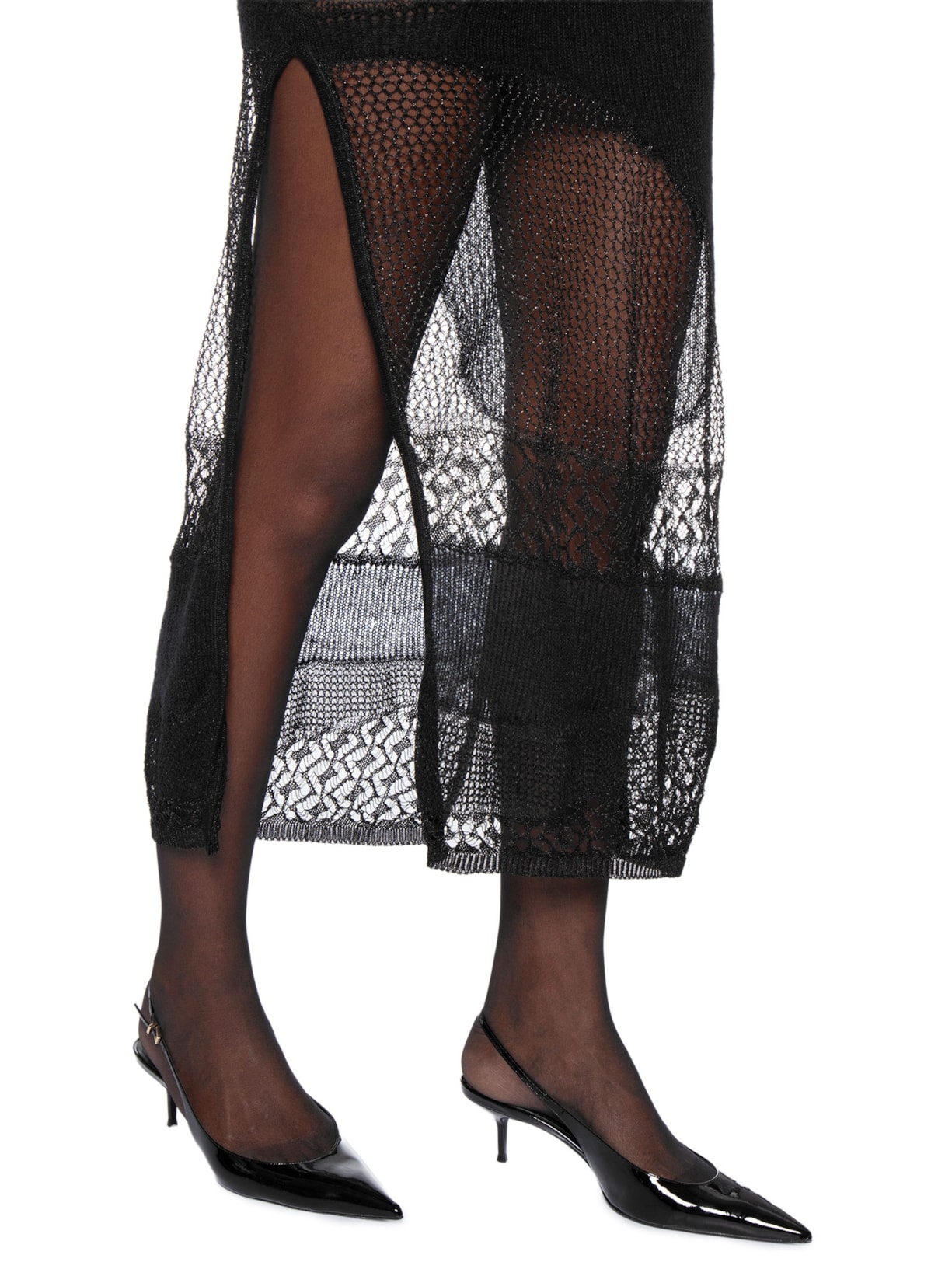 Vestido De Tricot Intársia E Renda Preto Raquel De Carvalho