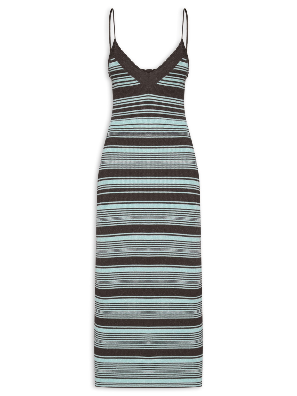 Vestido de Tricot Listra Bicolor com Lurex - Marrom