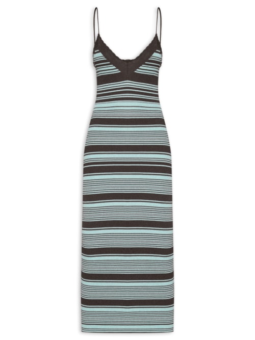 Vestido de Tricot Listra Bicolor com Lurex - Marrom