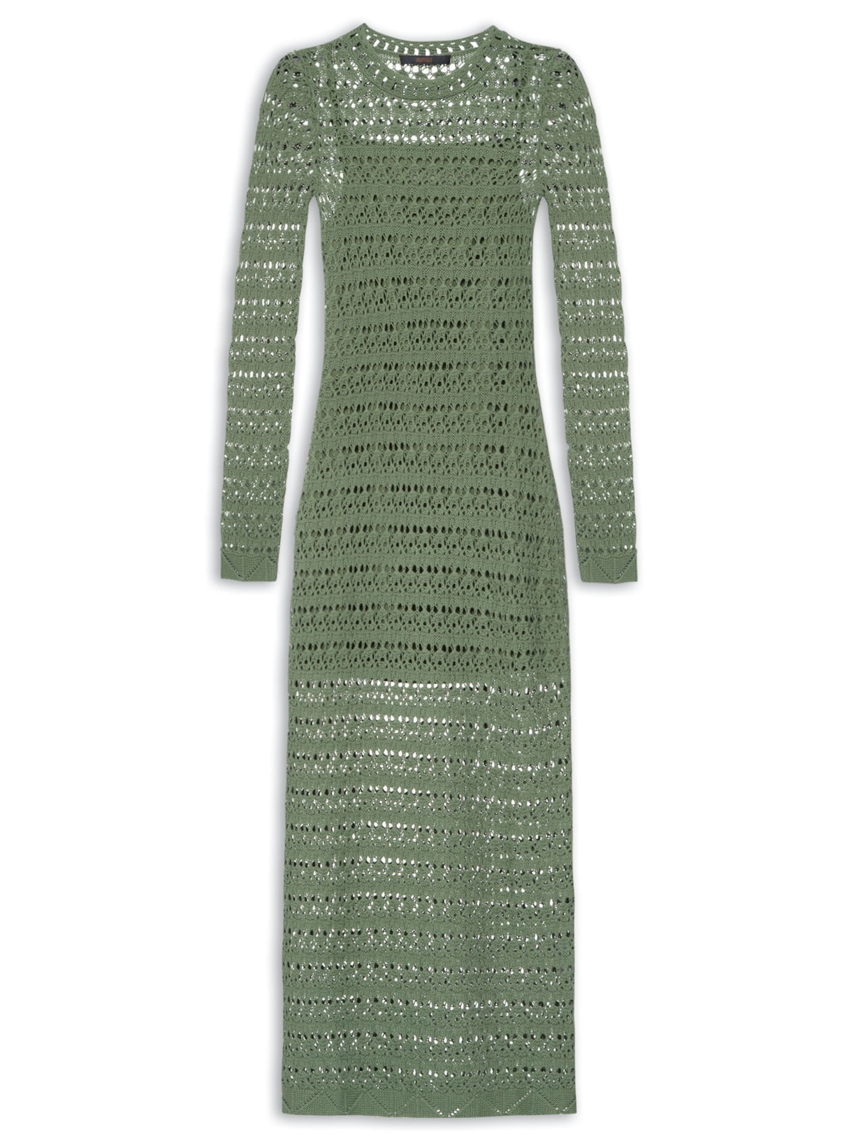 Vestido De Tricot Manga Longa Ponto Renda Verde Animale