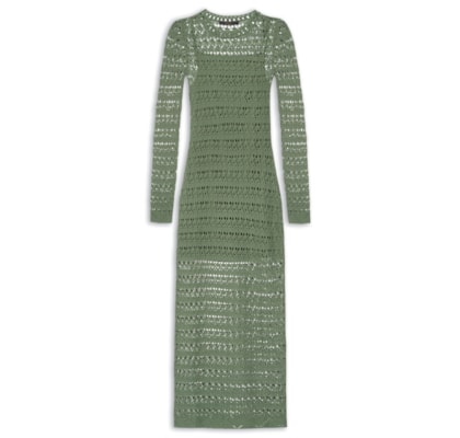 Vestido De Tricot Manga Longa Ponto Renda - Verde